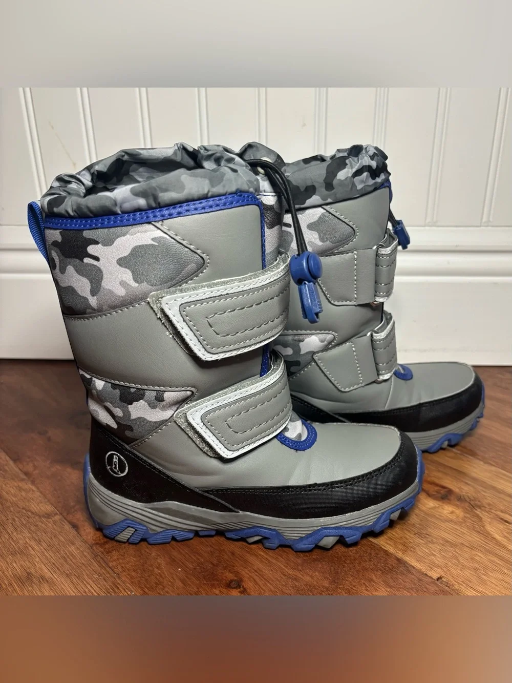 Lands End Snow Flurry Kids Insulated Winter Boots Gray Blue Camo - Size 12M